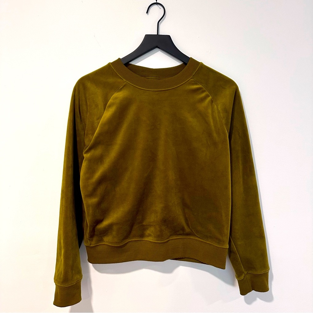 Velour-Type Chartreuse Sweatshirt Blouse - S